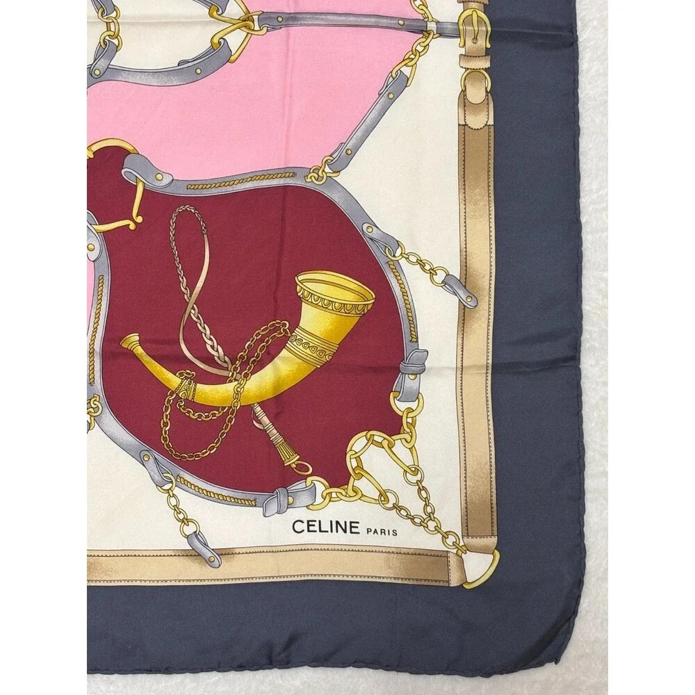 Vintage CELINE Silk Equestrian Square Scarf 33